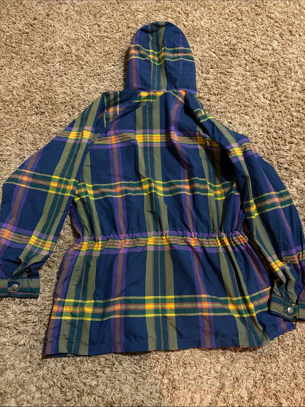 Polo Ralph Lauren Madras Plaid Hooded Anorak Jacket in Navy, Green & Yellow Y2K - Picture 8 of 10